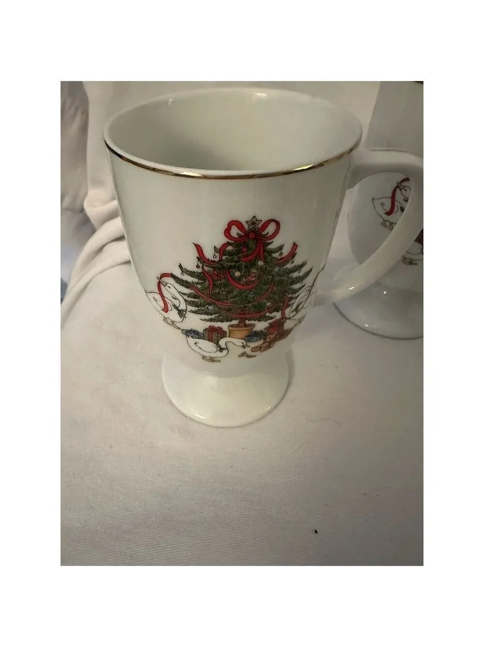 Mount Clemens Vintage Christmas Tree Footed Coffee Mugs Set of 3